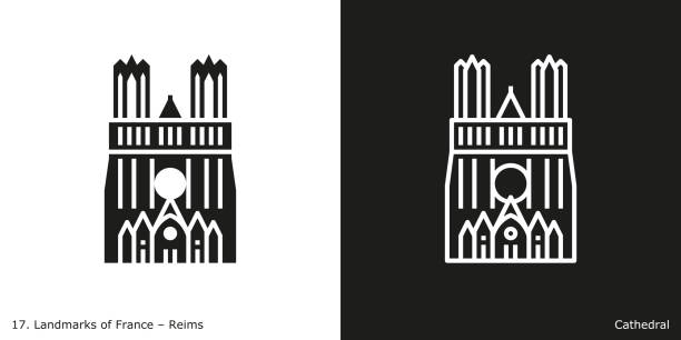 reims - katedra w reims - recognizable stock illustrations