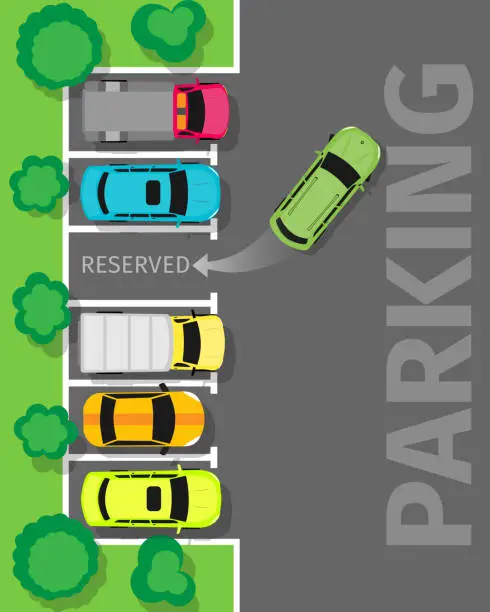 Vector illustration of Parking Top View Vector Web Banner in Flat Design