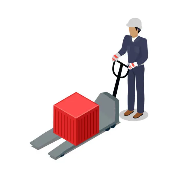 Vector illustration of Warehouse Worker with Container on Forklift