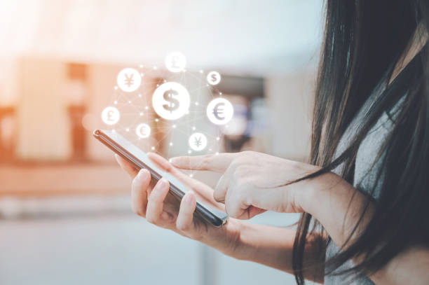 istock Close up image hand using mobile phone with online transaction application, Concept financial technology (fintech) and ICO Initial coin offering business financial internet innovation technology 1156412412