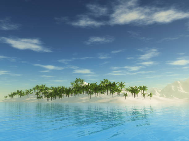 istock 3D tropical palm tree island landscape 1156414046
