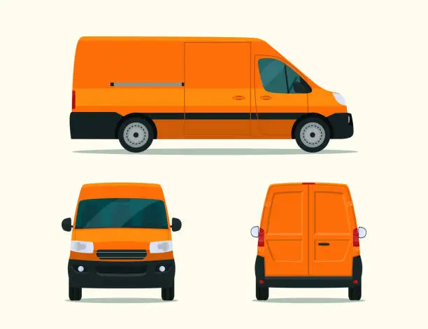Vector illustration of Ð¡argo van isolated. Ð¡argo van with side view, back view and front view. Vector flat style illustration.