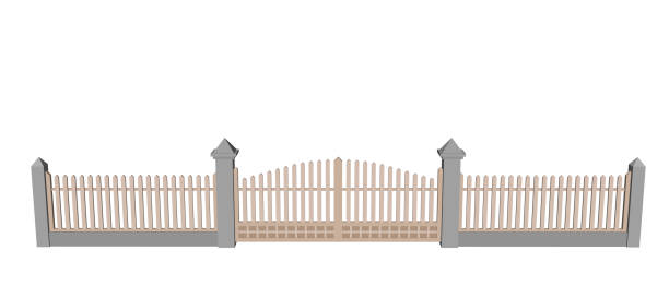 istock Wooden fence with gate. Isolated on white background. Vector illustration. 1156416986