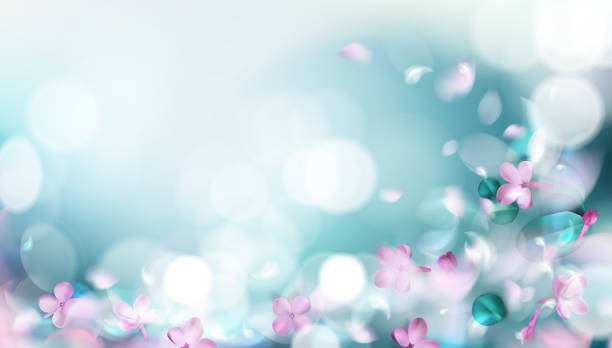 Green spring background with purple blurred flower petals Green mystery spring background with magic purple blurred flower petals and leaves vector illustration weed leafs clip art stock illustrations
