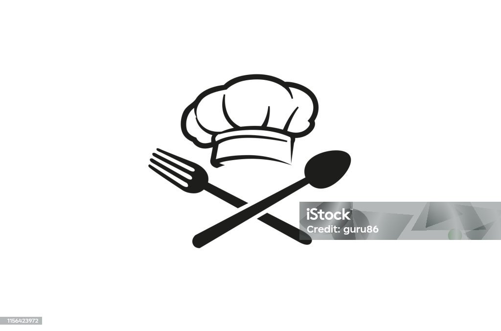 Creative Chef Hat Spoon Horquilla Logotipo Vector Symbol Design Ilustración - arte vectorial de Chef libre de derechos