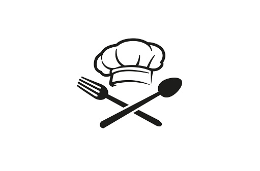 Creative Chef Hat Spoon Fork  Vector Symbol Design Illustration