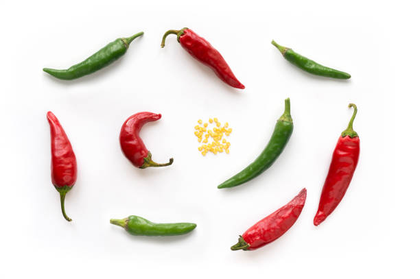 Red and green chili peppers mix.