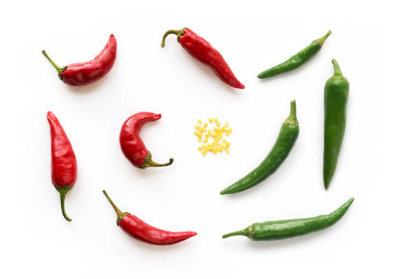 istock Red and green chili peppers mix. 1156424289