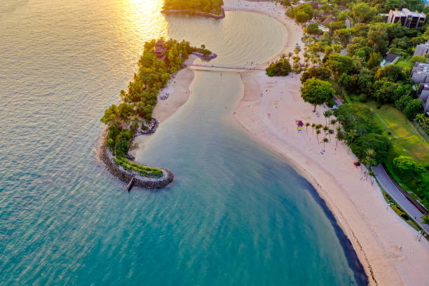 Sentosa Beach in Singapore at sunset