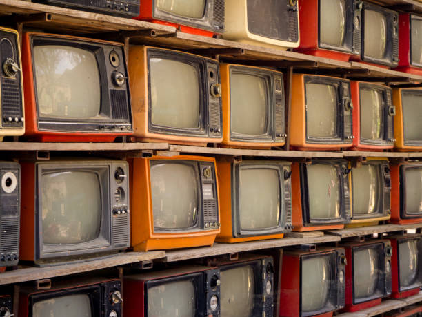 istock The Pattern wall of pile old retro TV background 1156424322
