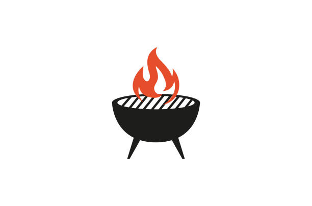 창조적 인 바베큐 뜨거운 그릴 화재 로고 디자인 기호  벡터 일러스트 - 금속 쇠살대 일러스트 stock illustrations