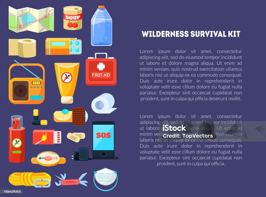Wilderness Survival Kit Banner Template With Place For Text Travel