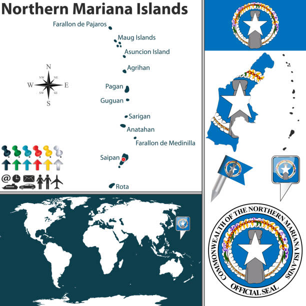 illustrations, cliparts, dessins animés et icônes de carte des îles mariannes du nord - îles mariannes du nord