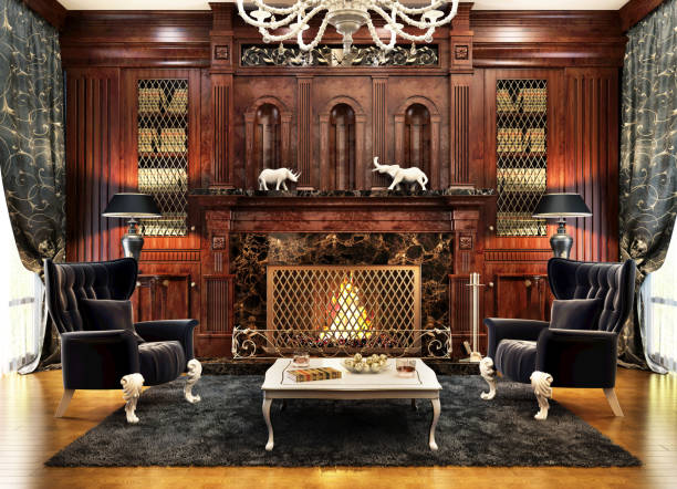 istock Luxurious interior design of the fireplace room 1156432426
