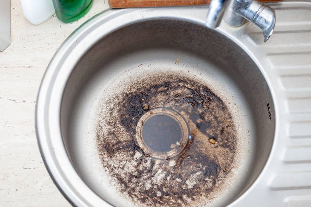 istock Dirty Sink at kitchen room. Clean a sink drain. unclog a kitchen sink without a disposal 1156439041