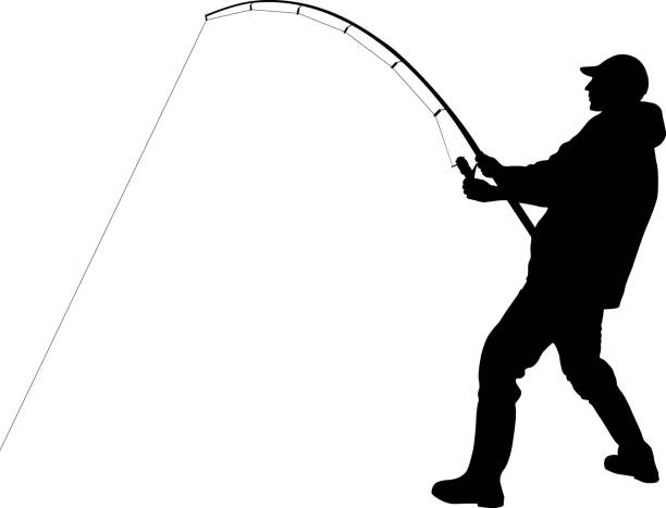 angler silhouette of angler with fishing rod fishing line illustrations stock illustrations