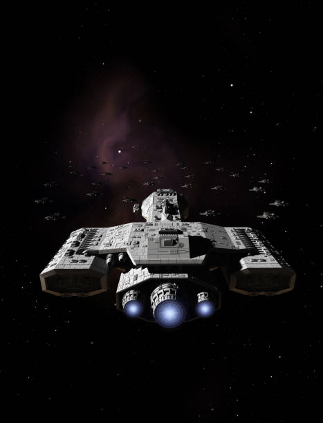 istock Space Battle Cruiser with Single Seater Fighter Escort 1156440223