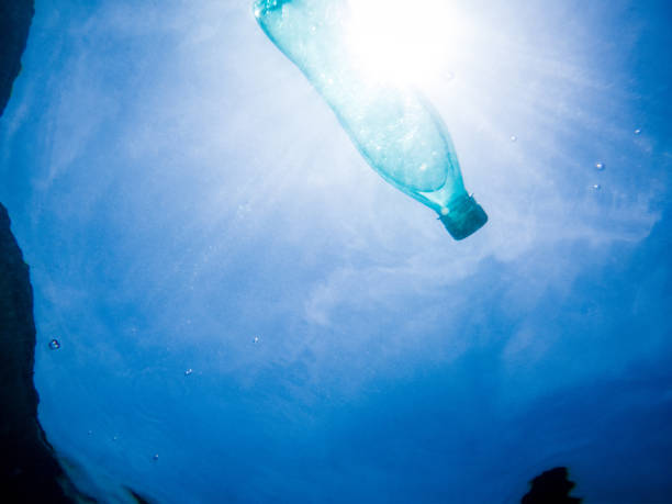 istock Green disposable plastic water bottle floating in the ocean 1156443378