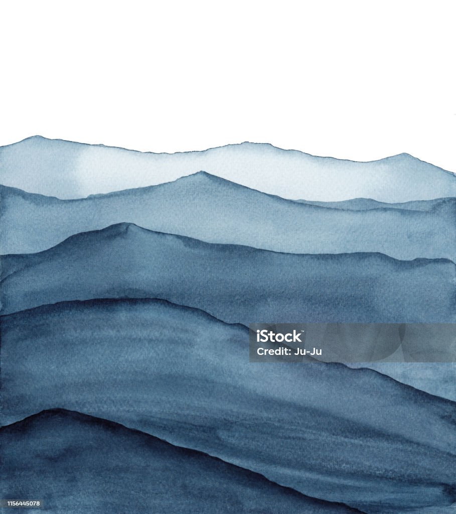 abstrait indigo bleu aquarelle vagues montagnes sur fond blanc - Illustration de Abstrait libre de droits