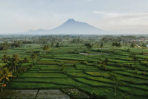 Scenic aerial view of Merapi volcano on Java, Indonesia