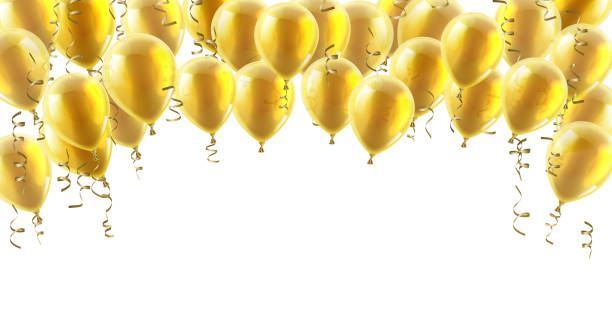 Gold Party Balloons Background A gold party balloons isolated header background happiness backgrounds stock illustrations
