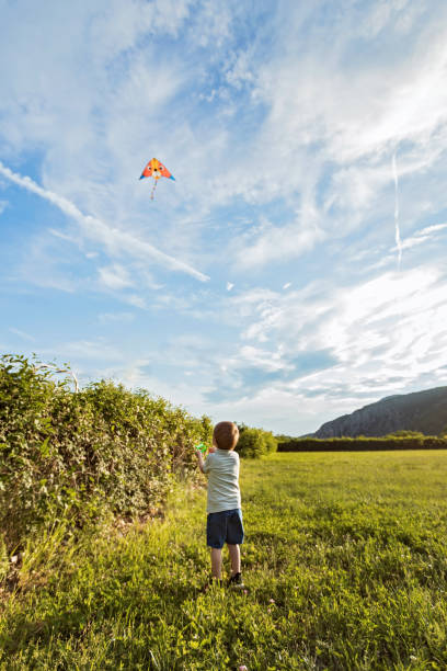 istock Little boy running a kite 1156450323