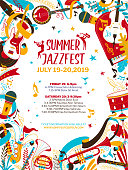 istock Jazz music night flat vector poster template 1156451130