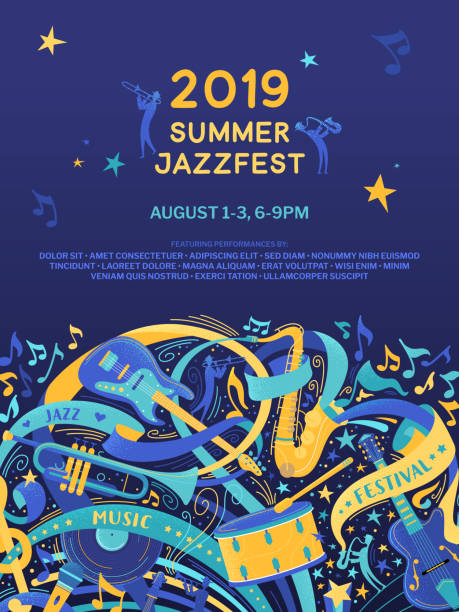 Modello di poster vettoriale piatto del festival Jazz - illustrazione arte vettoriale