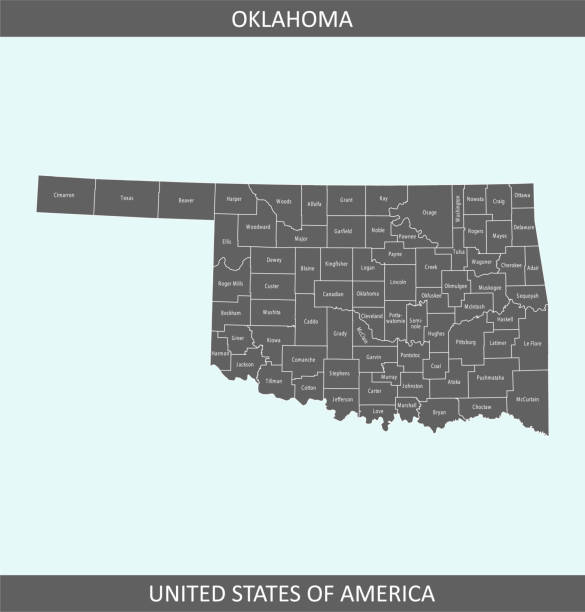 ilustraciones, imágenes clip art, dibujos animados e iconos de stock de mapa de los condados de oklahoma - moored