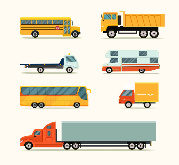 illustrations, cliparts, dessins animés et icônes de ensemble d'icônes de transport. illustration plate de modèle de vecteur - truck trucking business wheel