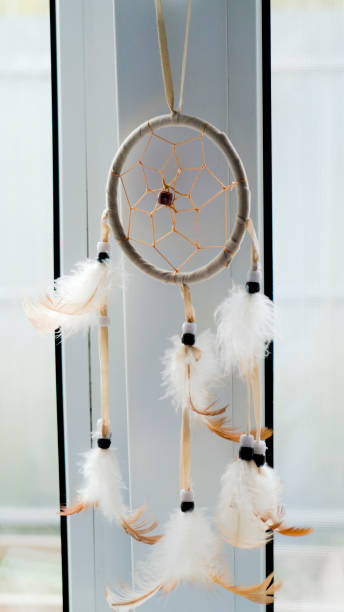 istock Dreamcatcher hanging on the window. White and light brown 1156456155