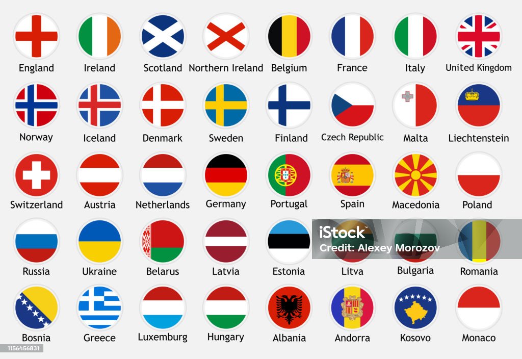 Национальные флаги европейских стран с подписями. - Векторная графика Флаг роялти-фри