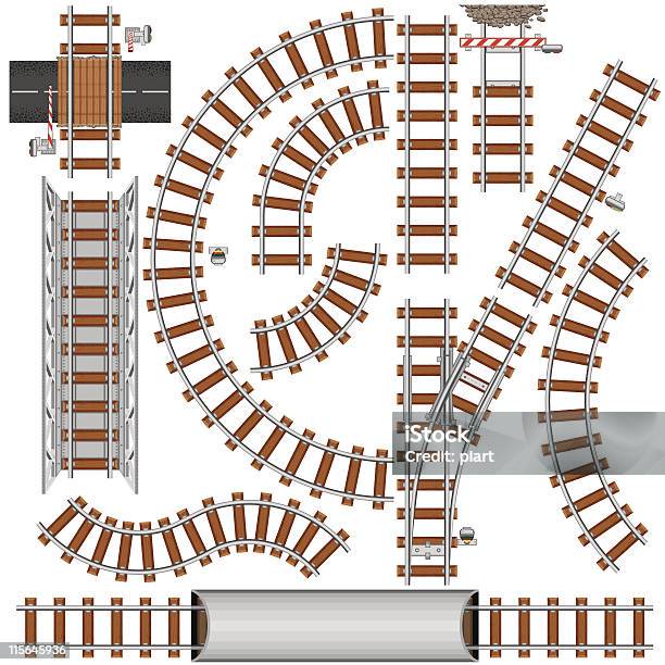 Railroadelemente Stock Vektor Art und mehr Bilder von Spielzeugeisenbahn - Spielzeugeisenbahn, Bahngleis, Bahntunnel