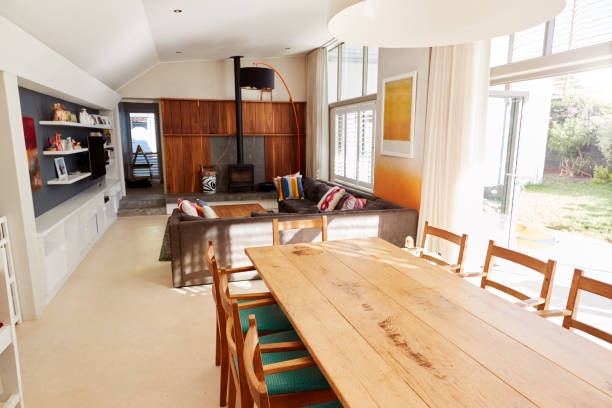 istock Dining Table With Chairs And Seating Area In Stylish And Contemporary Open Plan Empty Home 1156459856