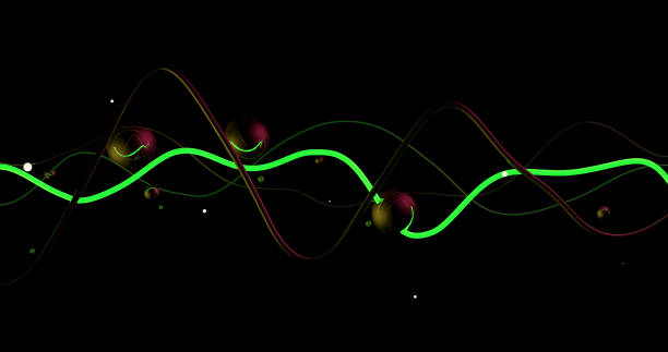 istock Waves and spheres in a black space. 1156461288