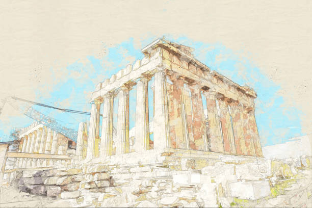 istock Sketch of ruins of ancient temple on Acropolis hill, Athens 1156462934