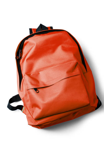 istock Top view of red school backpack on white background. 1156464032