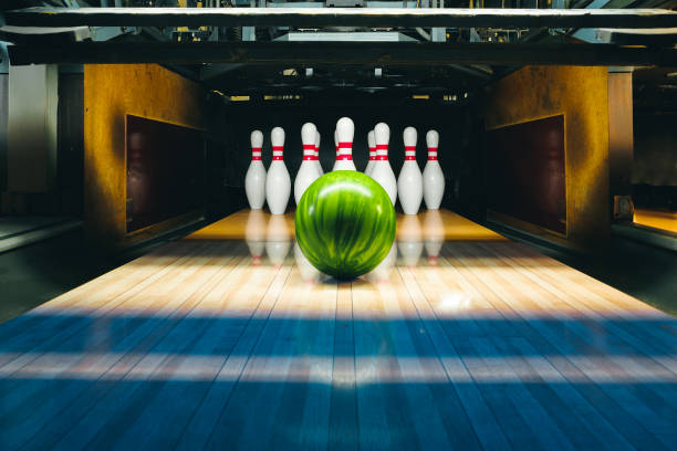 istock bowling alley. ball and pins. 1156464507