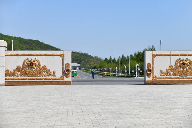Gate to Kumsusan, Pyongyang, North Korea Pyongyang, North Korea - May 2, 2019: Gate to Kumsusan Memorial Palace of the Sun. Mausoleum and tomb of Kim Il Sung and Kim Jong Il kim il sung mausoleum stock pictures, royalty-free photos & images
