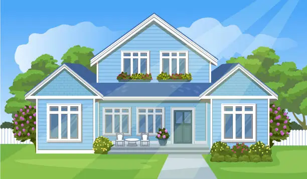 Vector illustration of House with a lawn