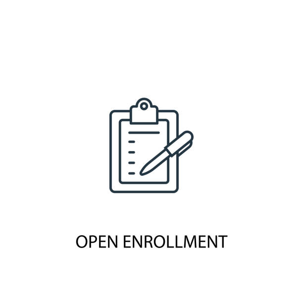 Open Enrollment concept line icon. Simple element illustration. Open Enrollment concept outline symbol design. Can be used for web and mobile UI/UX Open Enrollment concept line icon. Simple element illustration. Open Enrollment concept outline symbol design. Can be used for web and mobile UI/UX enrollment stock illustrations