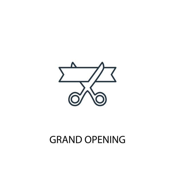 grand opening concept line icon. Simple element illustration. grand opening concept outline symbol design. Can be used for web and mobile UI/UX grand opening concept line icon. Simple element illustration. grand opening concept outline symbol design. Can be used for web and mobile UI/UX opening stock illustrations