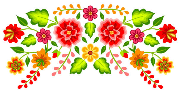 Mexican floral pattern Mexican colorful bright floral decoration isolated on white mexican culture stock illustrations