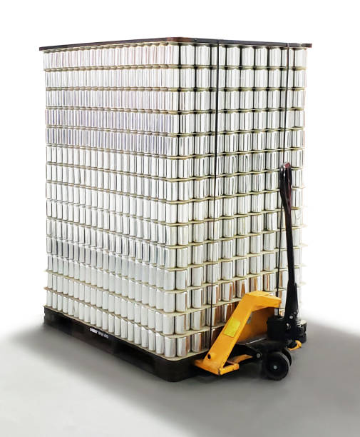 Microbrewery, Aluminum Beer Cans on Manufacturers Pallet, Soda Aluminum Beer Cans on Manufacturers Pallet in Microbrewery pallet jack handle stock pictures, royalty-free photos & images