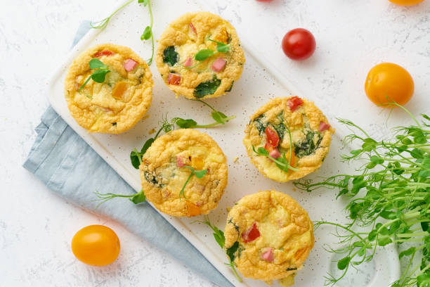 istock omelet with tomatoes and bacon, baked eggs with spinach and broccoli, top view, keto, ketogenic diet 1156479314