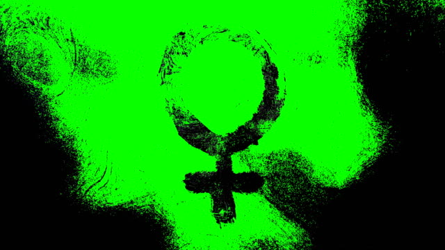 Black Venus, female, gender symbol on a high contrasted grungy and dirty, animated, distressed and smudged 4k video background with swirls and frame by frame motion feel with street style for the concepts of gender equality, women-social issues