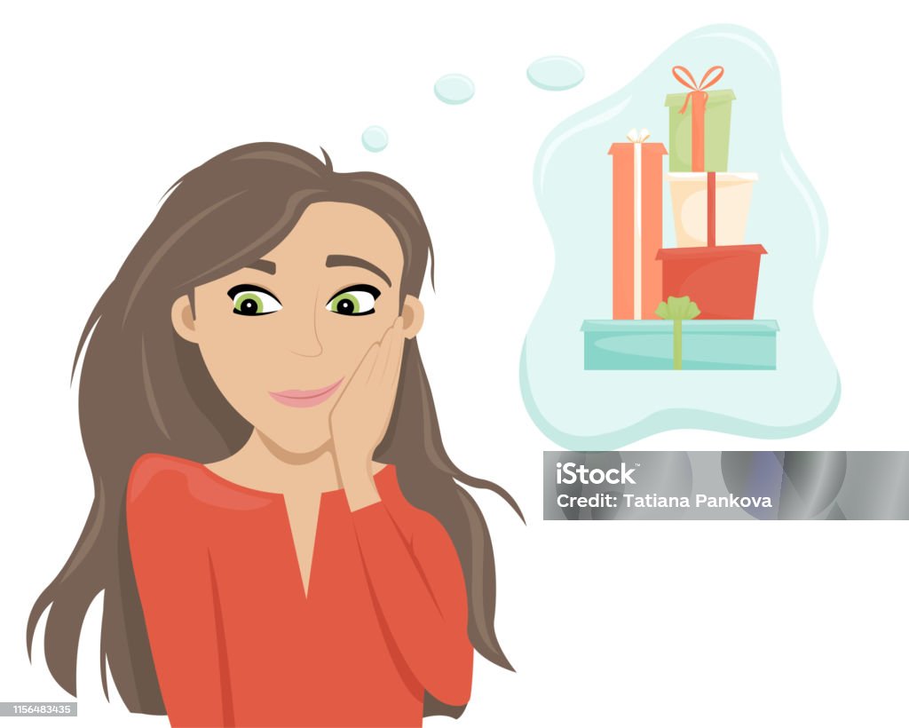 Cô Gái Xấu Hổ Mơ Về Những Món Quà Minh Họa Vector Phong Cách Hoạt ...
