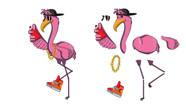 istock 2D Animate character Flamingo rapper design, Vector creative illustration cute cartoon is divide part of character for animation graphic design, Abstract funny cartoon Tropical conceptual. 1156484483