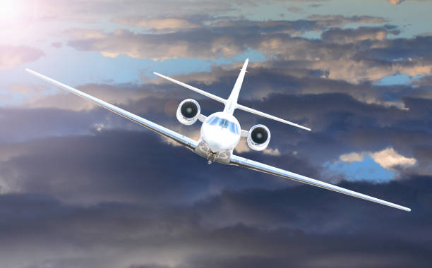 istock Private aircraft flight in a storm weather clouds 1156484896