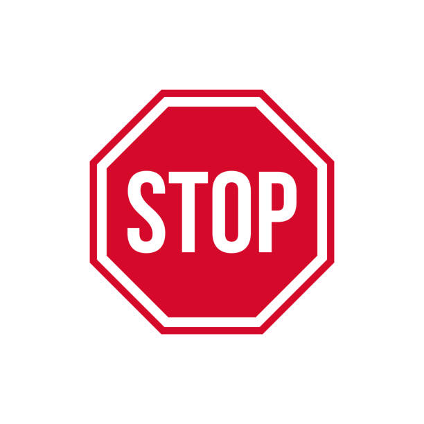 ilustrações de stock, clip art, desenhos animados e ícones de vector warning stop sign icon. caution stop sign sticker in red rhombus and text stop. stop sign sticker illustration in flat minimalism style. - stop sign